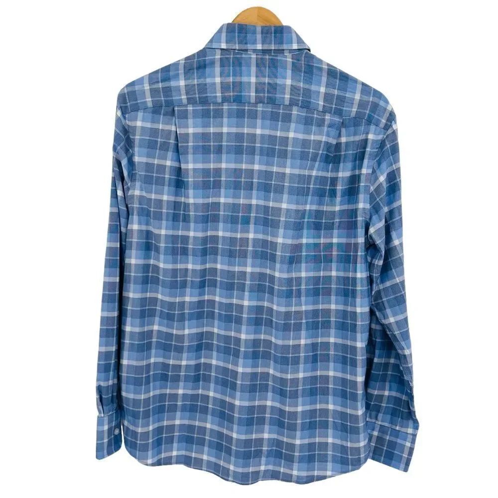 Tommy Hilfiger blue plaid all season stretch dress shirt size medium - Picture 2 of 7
